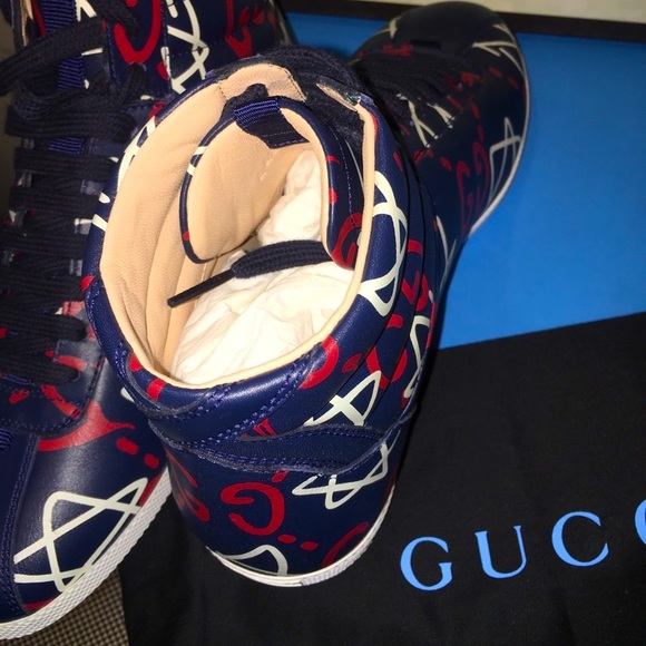 Gucci Ghost Logo High-top Star Leather Sneakers - Picture 10 of 14